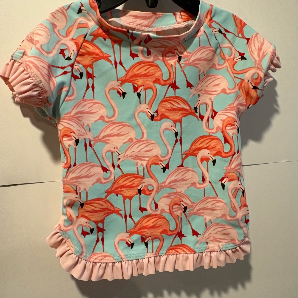 Ruffle Butts Flamingo Print Top with Ruffle Detail